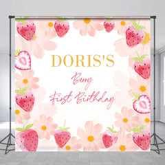 Lofaris Pink Strawberry Floral Custom 1st Birthday Backdrop