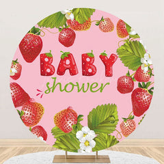 Lofaris Pink Strawberry Leaves Round Baby Shower Backdrop