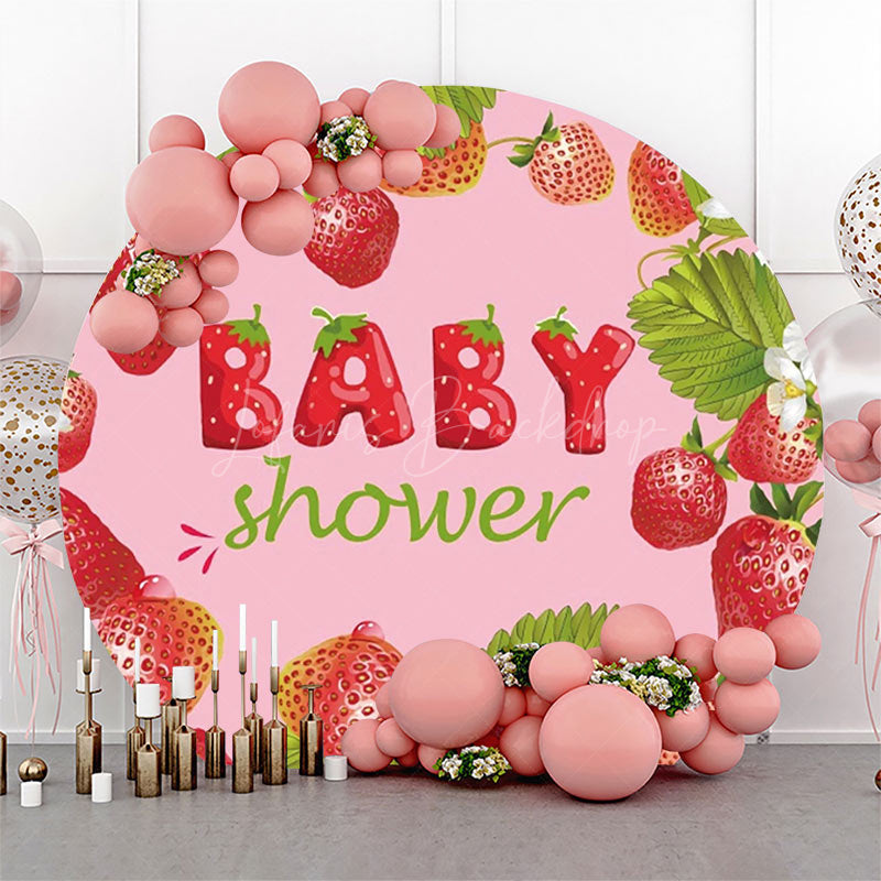 Lofaris Pink Strawberry Leaves Round Baby Shower Backdrop