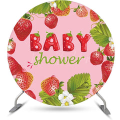 Lofaris Pink Strawberry Leaves Round Baby Shower Backdrop