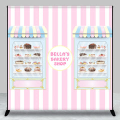 Lofaris Pink Stripe Bakery Shop Custom Birthday Backdrop