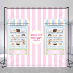 Lofaris Pink Stripe Bakery Shop Custom Birthday Backdrop