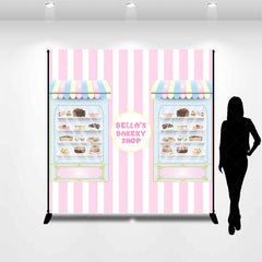 Lofaris Pink Stripe Bakery Shop Custom Birthday Backdrop