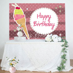 Lofaris Pink Stripe Ice Cream Birthday Backdrop For Girls