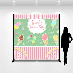 Lofaris Pink Stripe Icecream Party Custom Name Backdrop