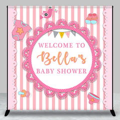 Lofaris Pink Stripe Lace Custom Baby Shower Backdrop for Girl