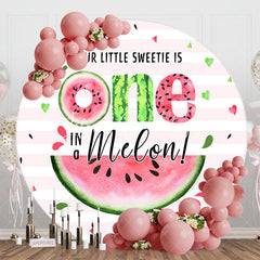 Lofaris Pink Stripe One In A Melon Round Birthday Backdrop