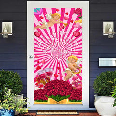 Lofaris Pink Stripe Red Rose Angel Valentines Day Door Cover