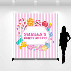 Lofaris Pink Stripes Candy Shoppe Custom Birthday Backdrop