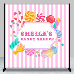 Lofaris Pink Stripes Candy Shoppe Custom Birthday Backdrop