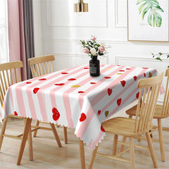 Lofaris Pink Stripes Red Gold Heart Rectangle Tablecloth