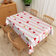 Lofaris Pink Stripes Red Gold Heart Rectangle Tablecloth