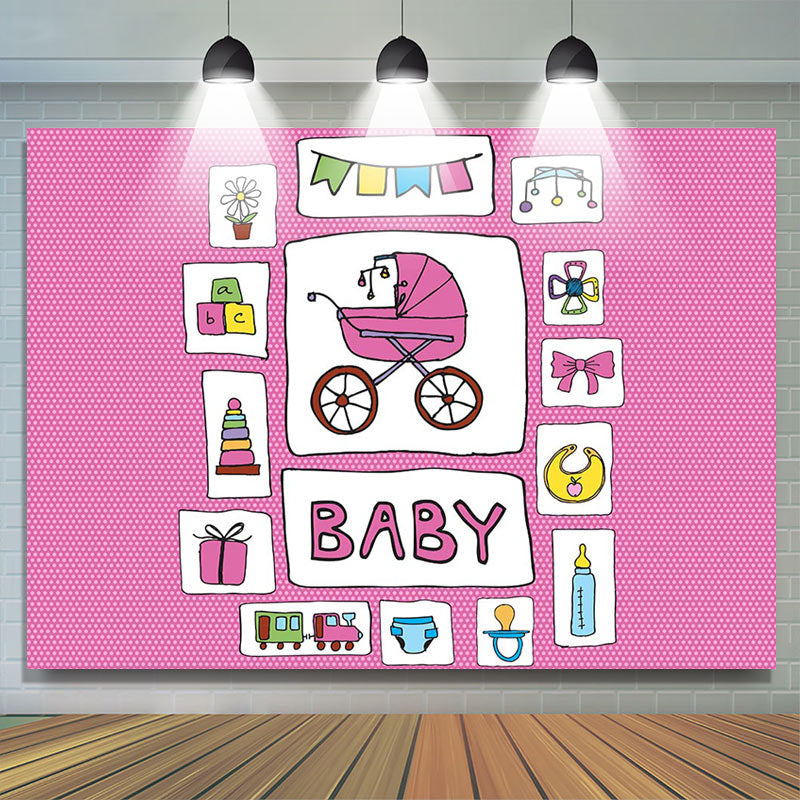 Lofaris Pink Stroller Infant Kit Sticker Baby Shower Backdrop