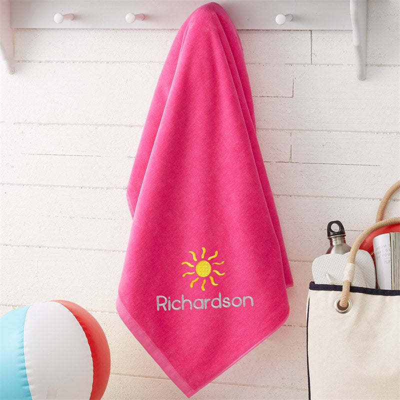 Lofaris Pink Summer Fun Holiday Embroidered Beach Towel