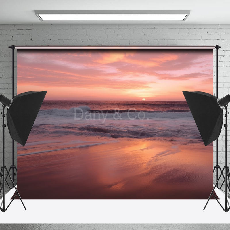 Lofaris Pink Sunrise Beach Seawave Summer Photo Backdrop