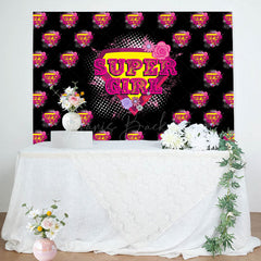 Lofaris Pink Super Girl Floral Black Happy Birthday Backdrop