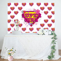 Lofaris Pink Super Girl Floral White Happy Birthday Backdrop