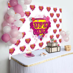 Lofaris Pink Super Girl Floral White Happy Birthday Backdrop