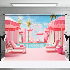 Lofaris Pink Swimming Pool Coconut Palm Holiday Backdrop