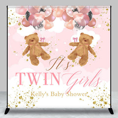 Lofaris Pink Teddy Bear Custom Twins Baby Shower Backdrop