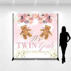 Lofaris Pink Teddy Bear Custom Twins Baby Shower Backdrop