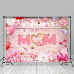 Lofaris Pink Thank You Mom Wooden Happy Mothers Day Backdrop