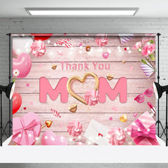 Lofaris Pink Thank You Mom Wooden Happy Mothers Day Backdrop