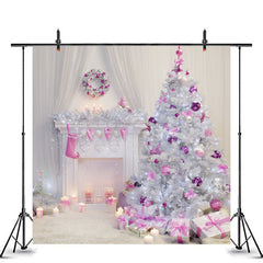 Lofaris Pink Theme Fireplace Photography Christmas Backdrop