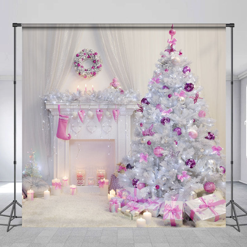 Lofaris Pink Theme Fireplace Photography Christmas Backdrop