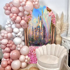 Lofaris Pink Trees Castle Rainbow Birthday Arch Backdrop