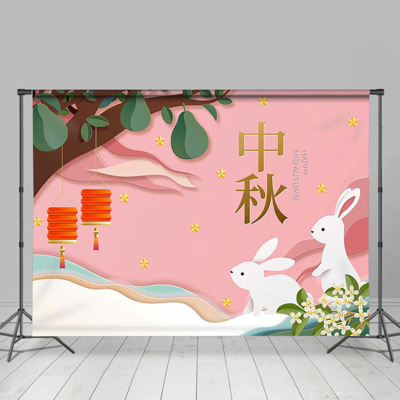 Lofaris Pink Trees Jade Rabbit Mid Autumn Festival Backdrop