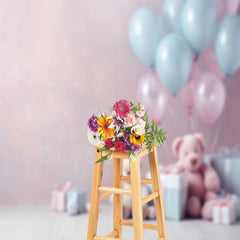 Lofaris Pink Wall Bear Balloon Birthday Cake Smash Backdrop