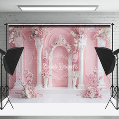 Lofaris Pink Wall White Pillar Arch Floral Wedding Backdrop