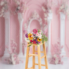 Lofaris Pink Wall White Pillar Arch Floral Wedding Backdrop