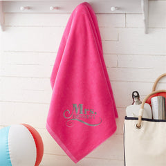 Lofaris Pink Wedding Bridal Couple Embroidered Beach Towel