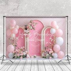 Lofaris Pink White Balloons Arch Floral Cake Smash Backdrop