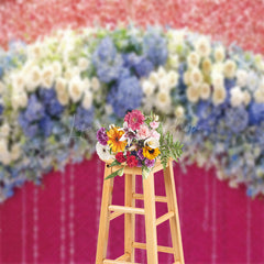 Lofaris Pink White Blue Floral Valentines Day Photo Backdrop