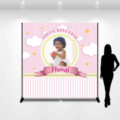 Lofaris Pink White Custom Photo Happy Birthday Backdrop