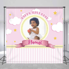 Lofaris Pink White Custom Photo Happy Birthday Backdrop