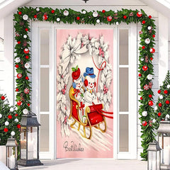 Lofaris Pink White Cute Snowman Sled Christmas Door Cover