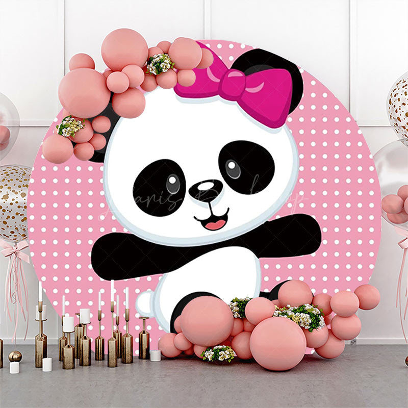 Lofaris Pink White Dots Panda Round Baby Shower Backdrop