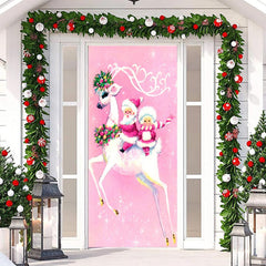 Lofaris Pink White Elk Santa Claus Christmas Door Cover