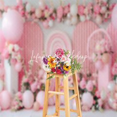 Lofaris Pink White Floral Balloons Cake Smash Photo Backdrop