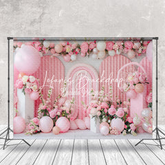 Lofaris Pink White Floral Balloons Cake Smash Photo Backdrop