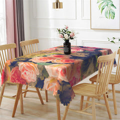 Lofaris Pink White Floral Green Leaves Rectangle Tablecloth