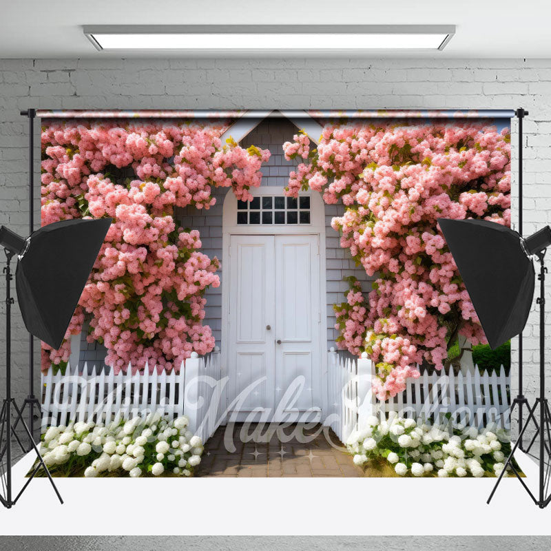 Lofaris Pink White Floral Door Wall Fence Backdrop