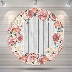 Lofaris Pink White Floral Wood Round Birthday Party Backdrop