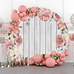 Lofaris Pink White Floral Wood Round Birthday Party Backdrop