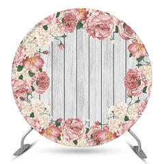 Lofaris Pink White Floral Wood Round Birthday Party Backdrop