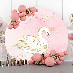 Lofaris Pink White Gold Glitter Swan Round Birthday Backdrop